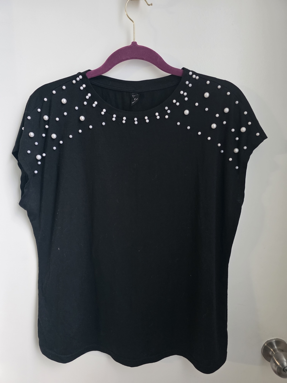Emily Rose Black Pearl-Embellished Women’s Top XL